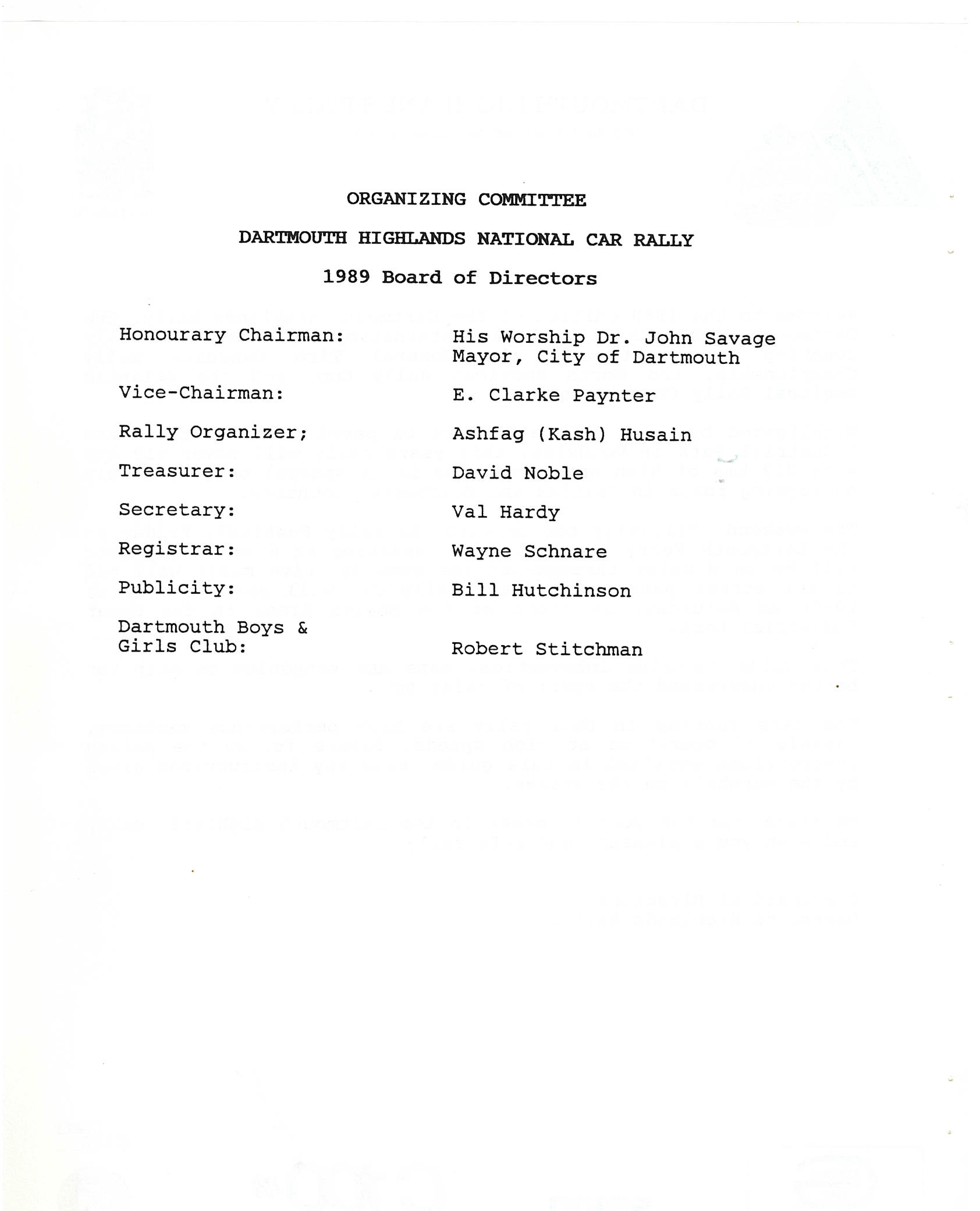 Dartmouth Highlands Rally, 1989