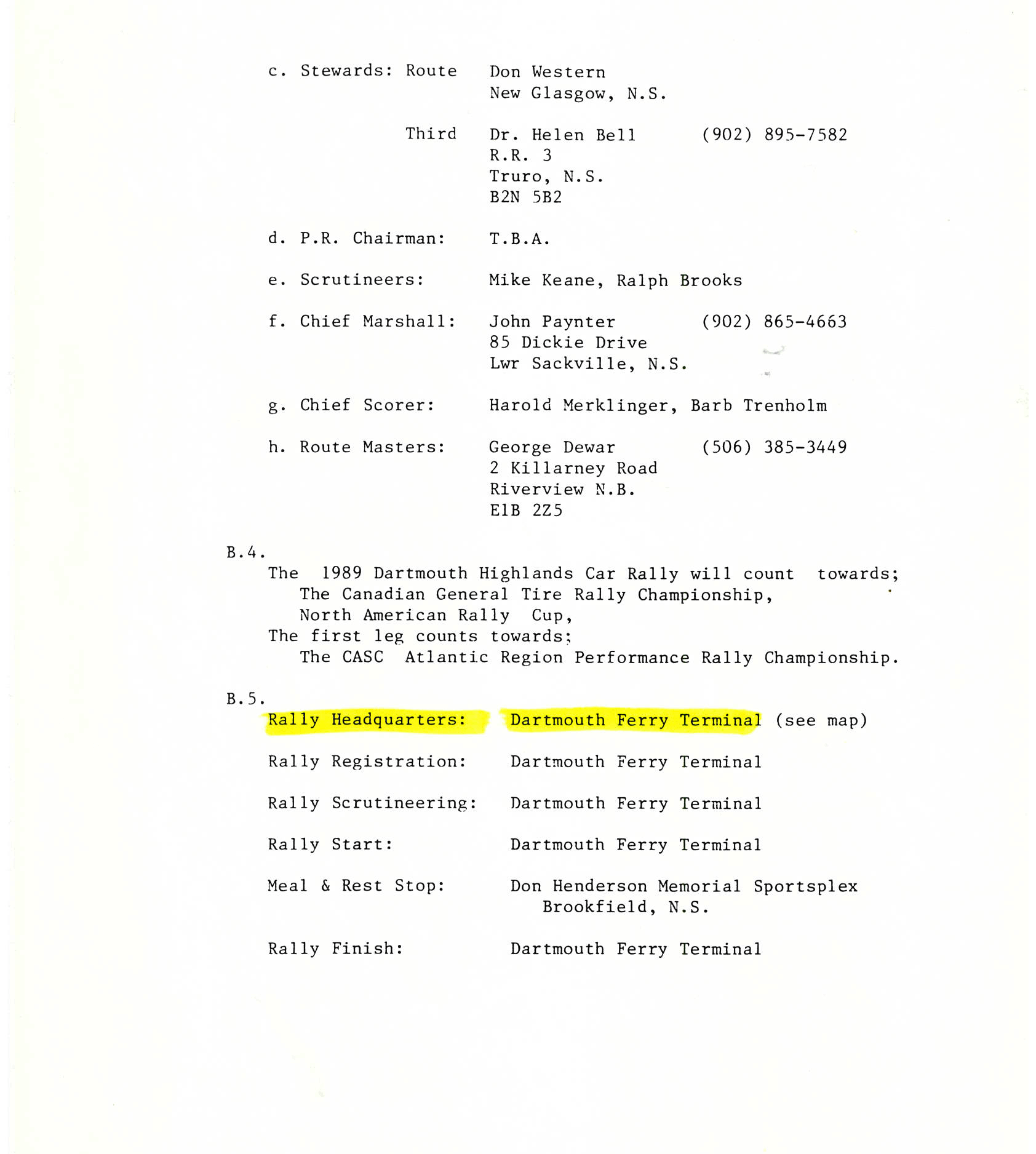 Dartmouth Highlands Rally, 1989