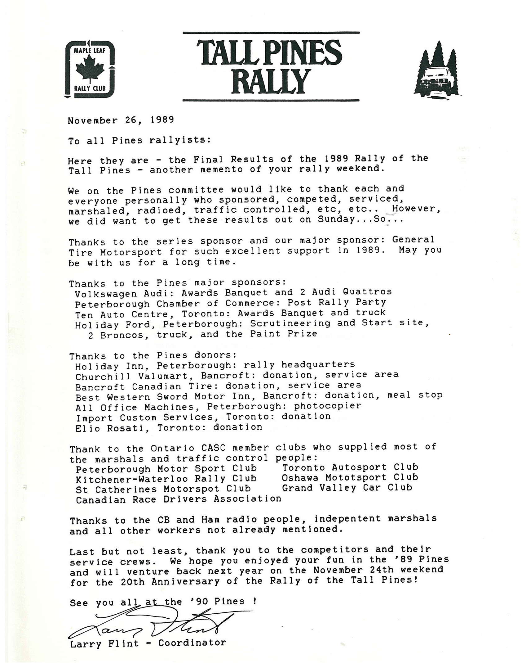 Rally of the Tall Pines, 1989
