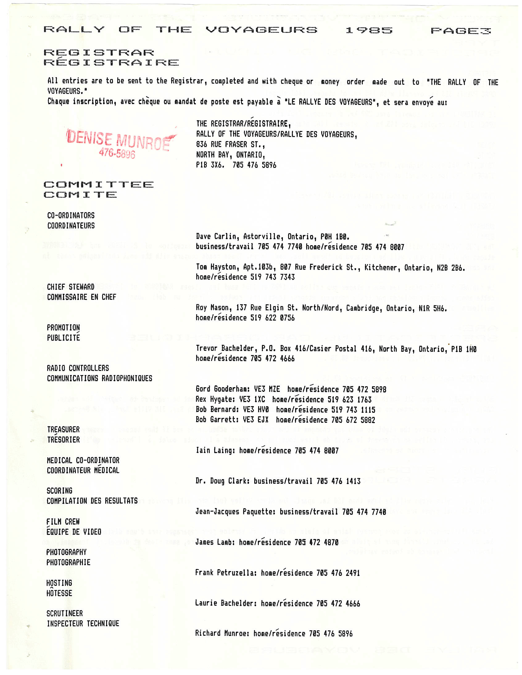 Voyageurs, 1985